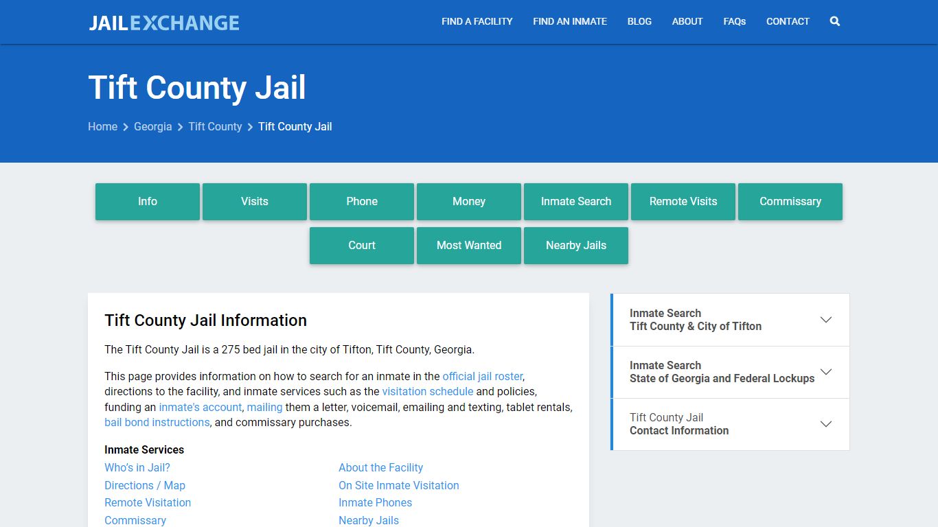 Tift County Jail, GA Inmate Search, Information